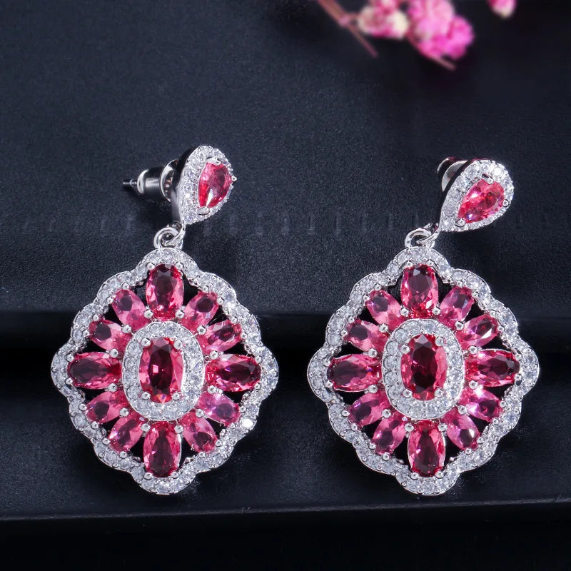 XOTICA Luxurious 925 Silver Drop Earrings for Women Multicolor Zirconia Wedding & Party Jewelry Earings-for Gift