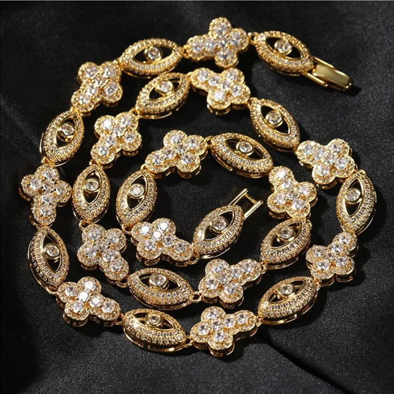 Luxury Zircon Tennis Necklace 20inch Dainty Jewelry Evil Eye Necklace Hip-hop Sweater Chain Necklace