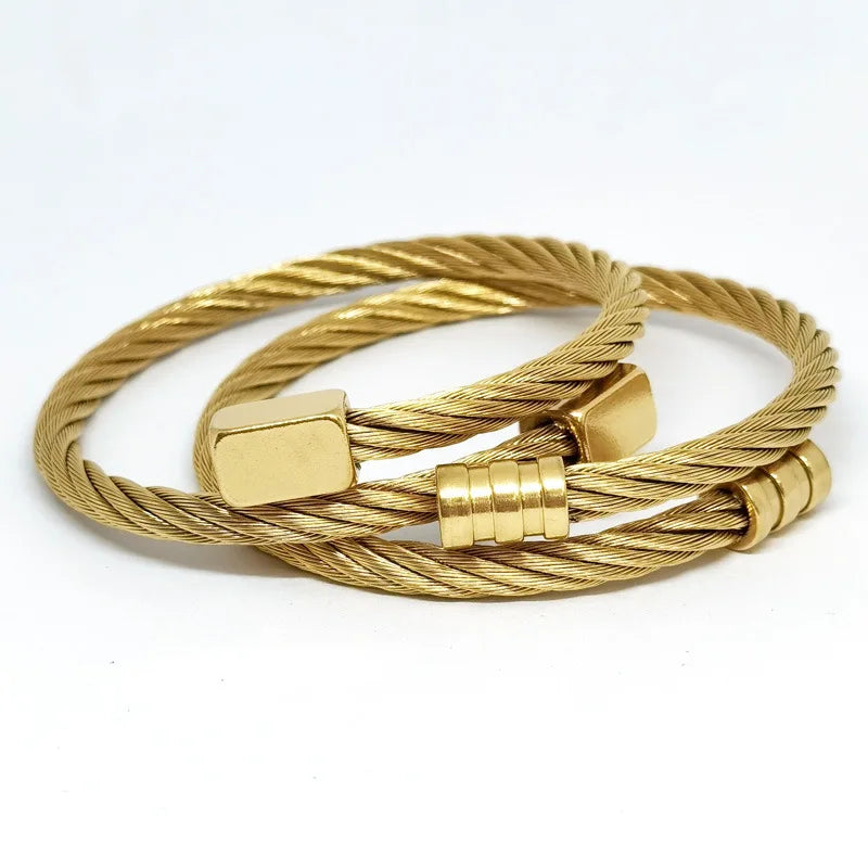 REBEL Men's Stainless Steel Punk Style for Bracelet Silver Gold Rose Gold Black-Square Head Braided Design Fashionable