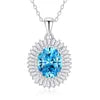 925 Sterling Silver Classic Square Blue Zircon Pendant Necklace | Luxury Blue Stone Clavicle Chain Birthday Gift for Women