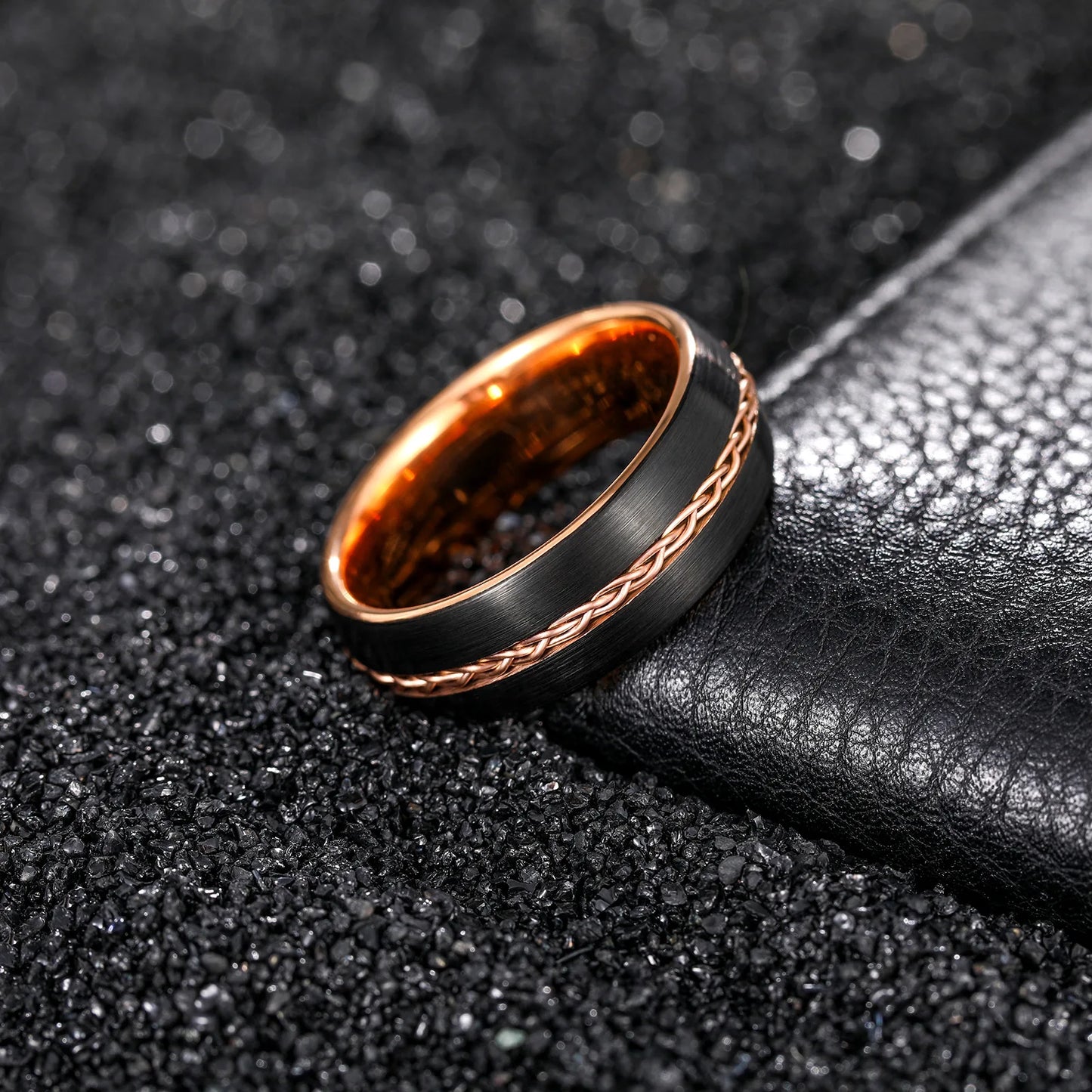 Men's Trendy 8mm Wedding Band Two Tone Black Brushed Tungsten & Copper Wire  Men's Tungsten Rings for Men Fashion Jewelry Rings