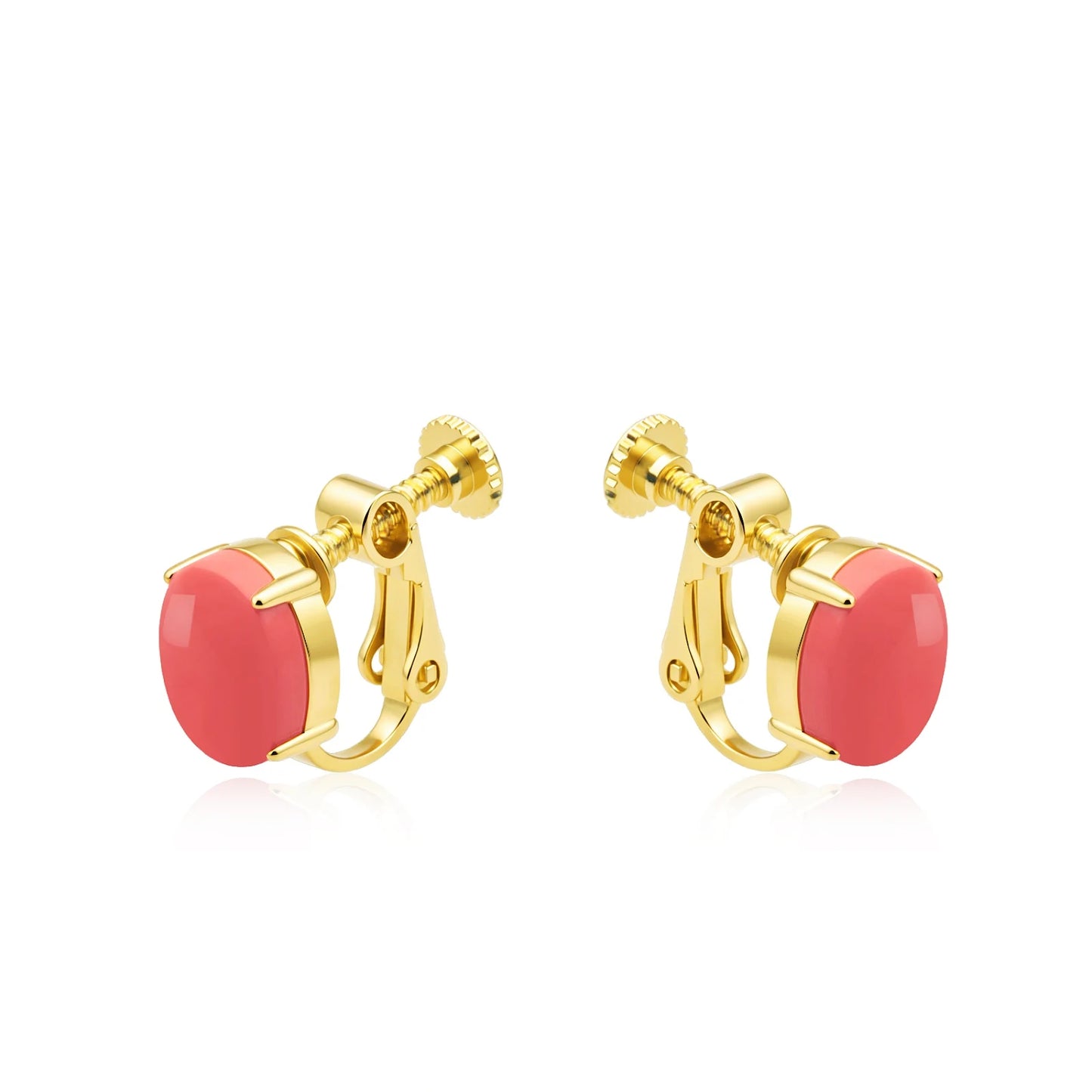 Women's Coral Stud Earrings Silver Plated Brass Bohemian Christian Gift