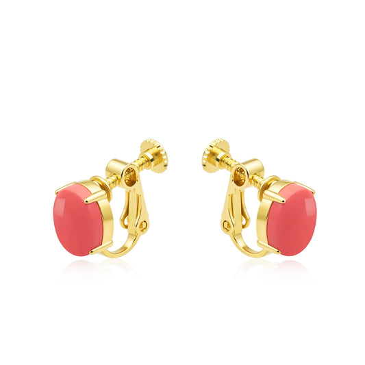 Women's Coral Stud Earrings Silver Plated Brass Bohemian Christian Gift