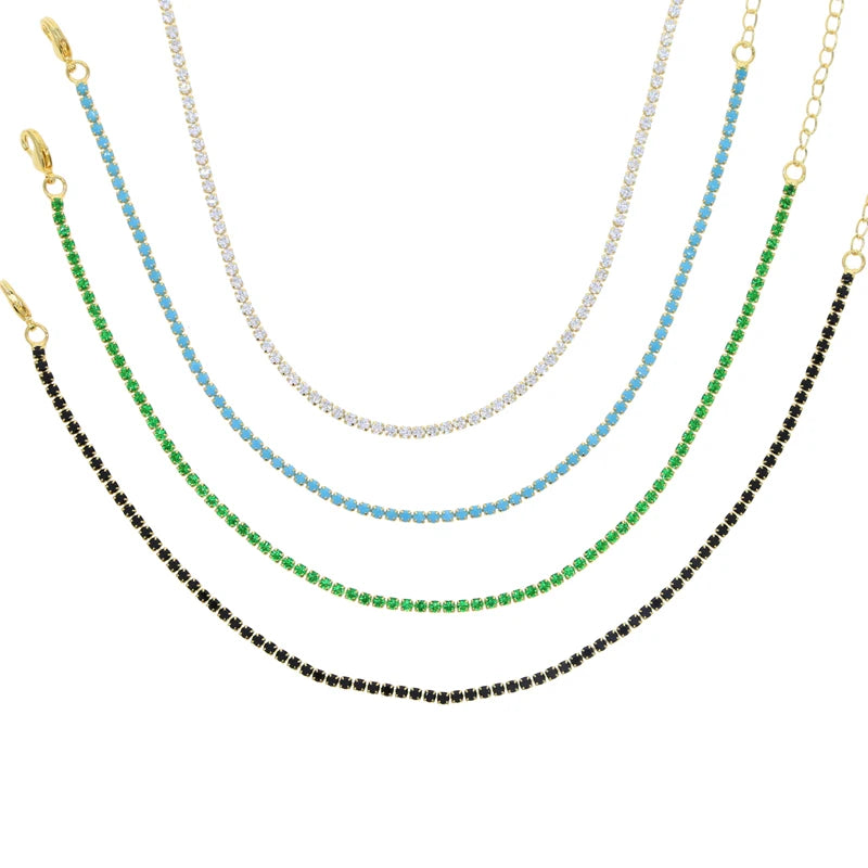 18K Gold Plated White Pink Green Turquoise Black Zirconia Fashion Women Jewelry CZ Summer Colorful Tennis Chain Foot Anklet