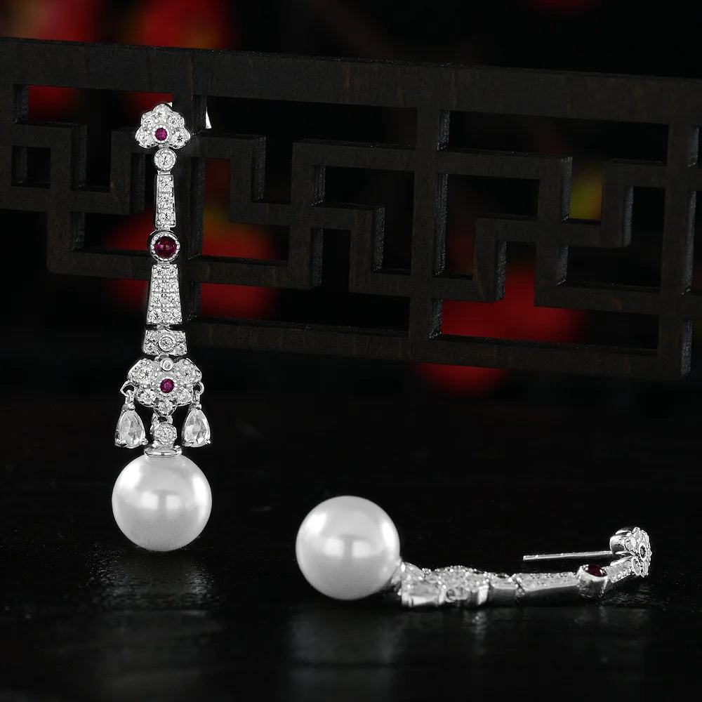 MUSHAN Jewelry Factory Live Streaming Style 925 Silver Round Beaded Half Hole White 10mm Chinese Style National Trend Earrings