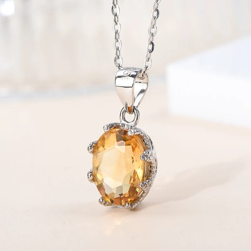 Gioiellieri High Quality Sterling 925 Silver Rhodium Plated Glamour Crystal Claw Setting Inlaid Natural Citrine Simple Design Women's CMA