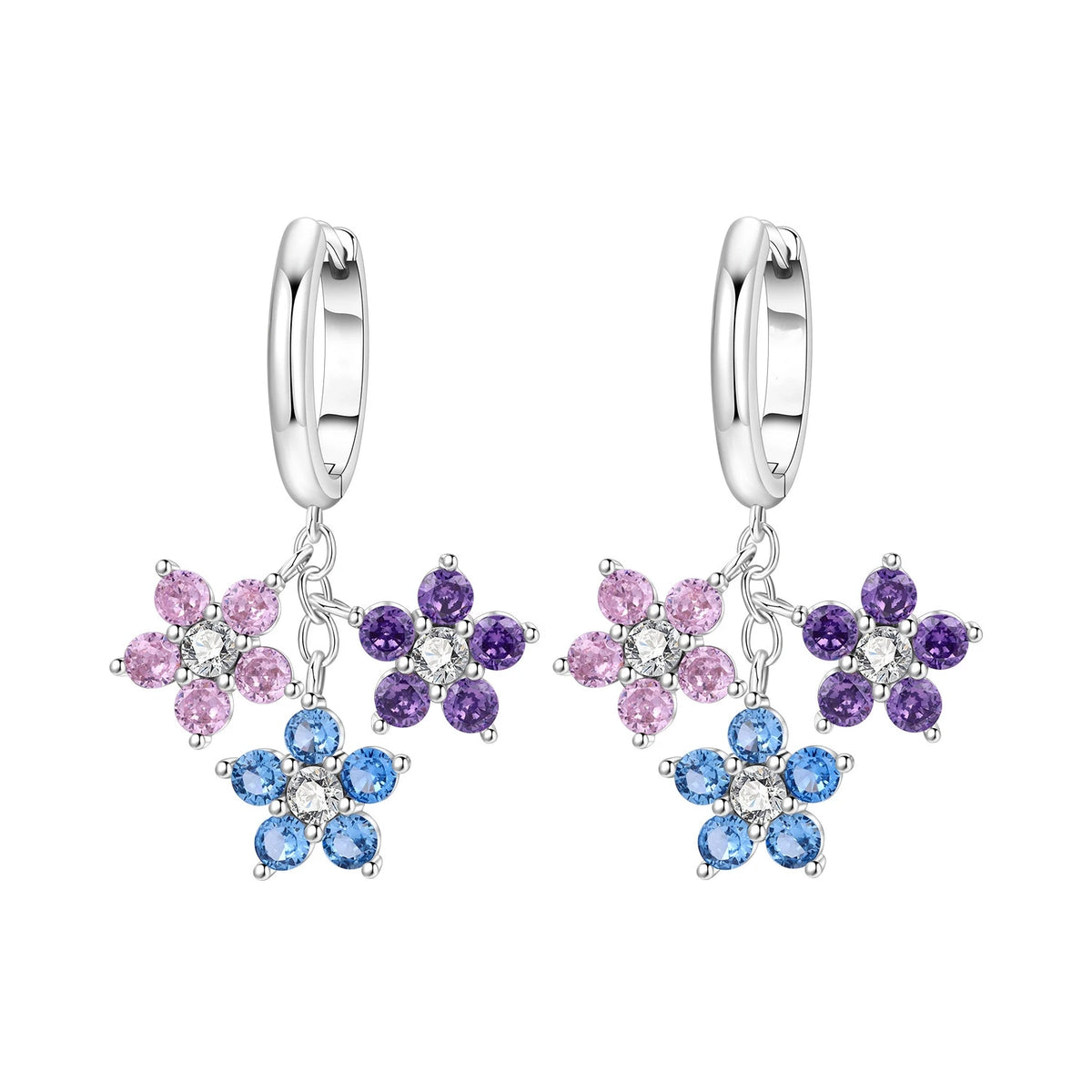S&S Silver Plated Zircon Flower Drop Earrings | 16 Colours