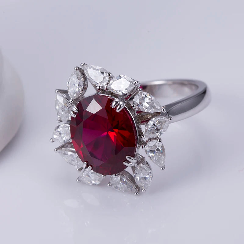 Messi Jewelry  MSR-1034 10K White Gold Oval Shape Lab Ruby Engagement Ring