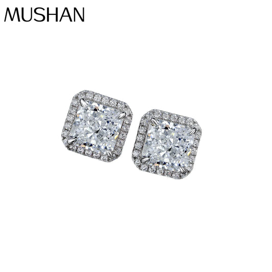 MUSHAN Jewelry Factory New 925 Silver 2 Carat High Carbon Diamond Earrings With High End Feel Ice Flower Cut White Square 7*7