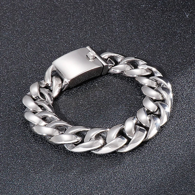 REBEL Polished/Matte Fine Jewelry Fashion Bracelets Men Stainless Steel Snake Skin Cuban Links Bracelet Bangle