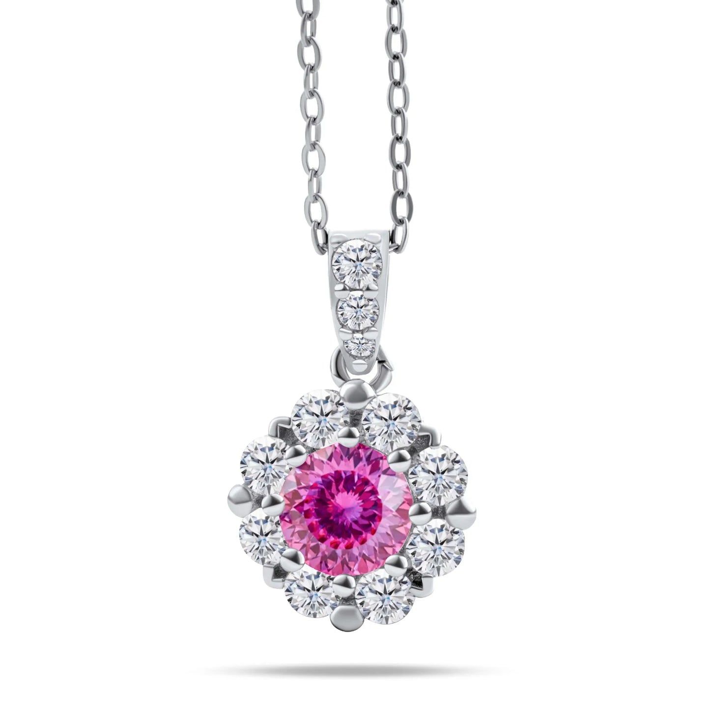 Fashion Fine 925 Sterling Silver Cluster Set Round Cut 1ct VVS GRA Colored Moissanite Jewelry Classic Sunflower Pendant Necklace