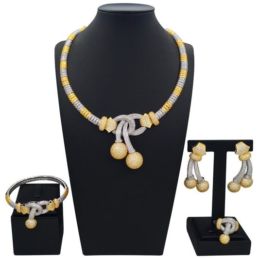 Zhuerrui Luxury American Diamond Jewelry Set for Women 5A Zirconia Gold Plated Copper No Tarnish Wedding Banquet Gift HZ25009220
