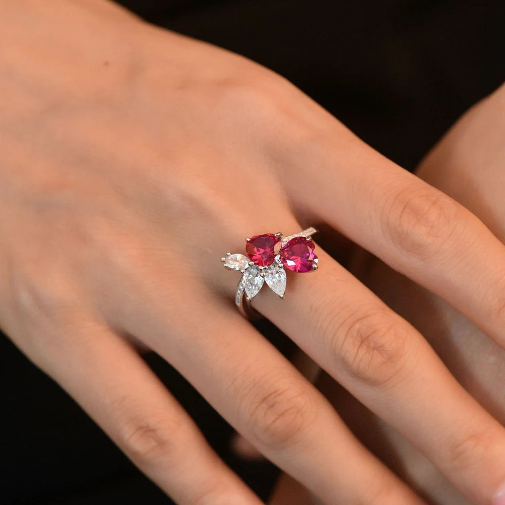 MuShan Jewelry Factory 1 Carat Heart Shaped 7*7 Lab Grown Red Gemstone Traditional Chinese Style Trendy Design Grand Ring