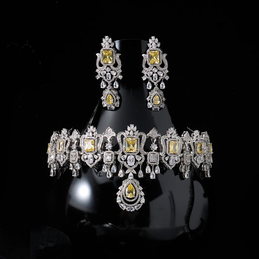 Lakshmi 018269 Luxury Color Bridal Choker Necklace with Earrings for Women Cubic Zircon Wedding Jewelry Sets Brides Accessories Indian