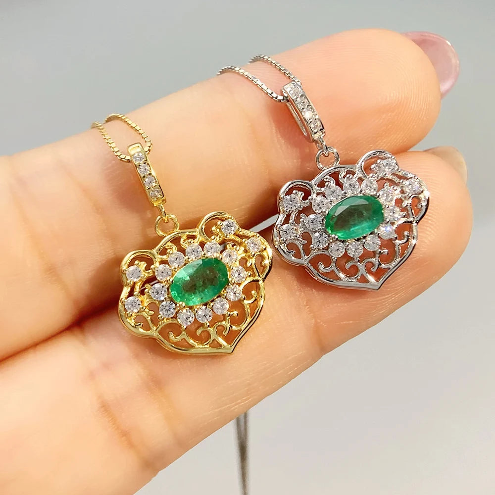 Gioiellieri Natural Emerald Pendant with 925 Sterling Silver for Women May Birthstone Green Gemstone Fine Jewelry Wedding Anniversary Trendy