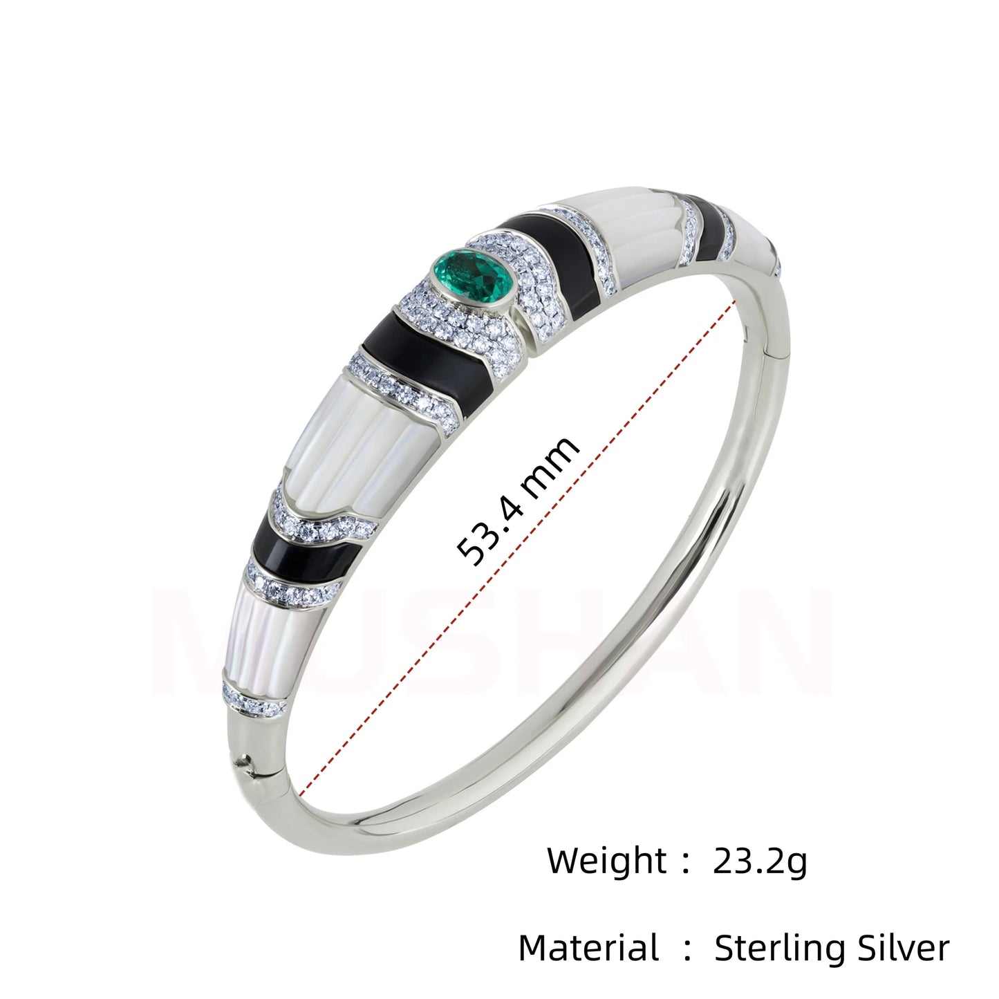 MUSHAN Jewelry Factory 925 Sterling Silver Bangle Luxury Bracelets Muzu Green Black Onyx and High Carbon Diamond Enamel Bangles
