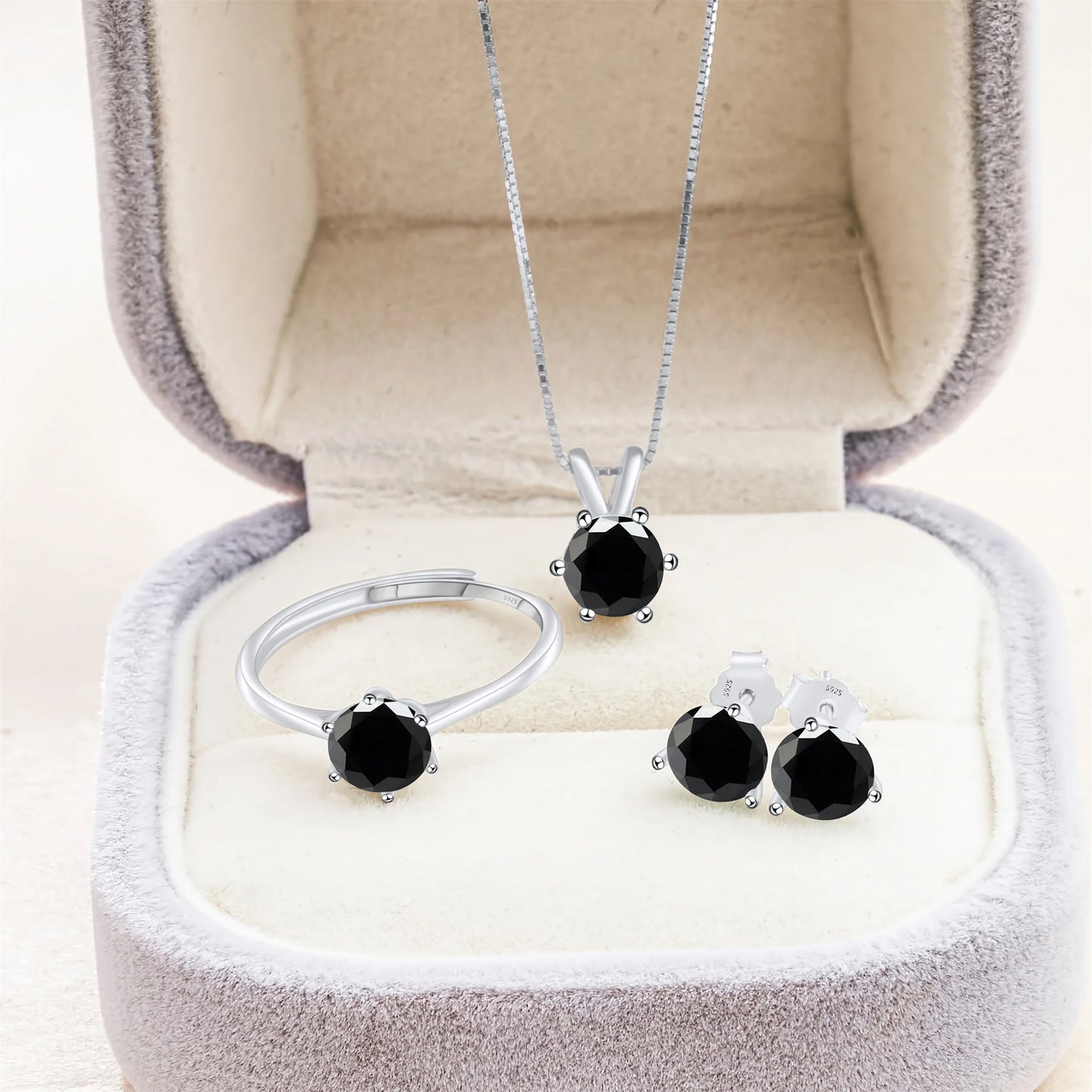Simple D Color VVS1 GRA 1CT Round Cut Colored Moissanite Jewelry 925 Silver Wedding Ladies Necklace Earrings Ring 3 Piece Sets