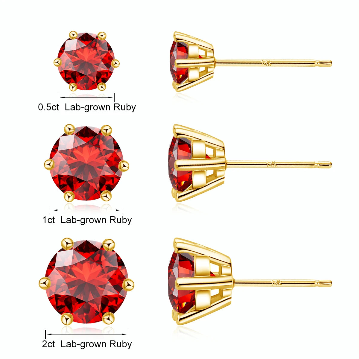 Gioiellieri Fine Jewelry Synthetic Sapphire Ruby Corundum Gift 14K Gold Minimalist Style Men Women Gold 6 Claws Stud Earrings