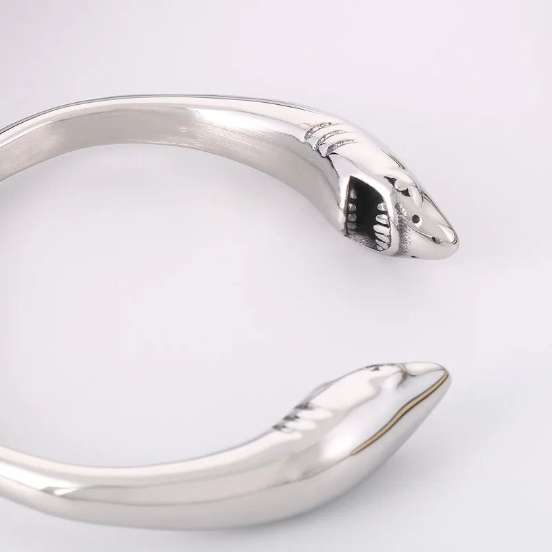 KALEN Unisex Cute Stainless Steel Shark Head Charms Open Cuff Bangle Bracelet