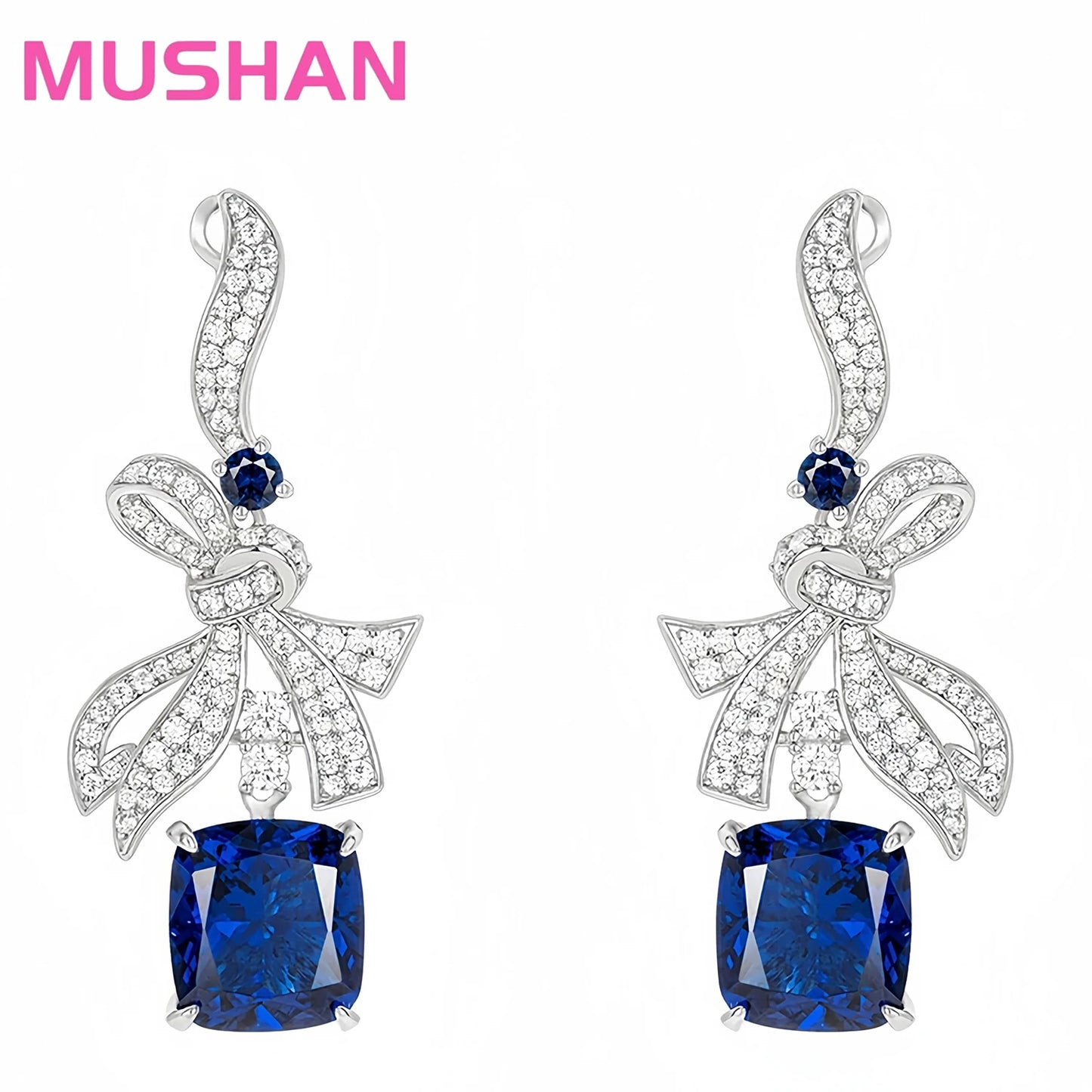 MUSHAN Jewelry Factory GRC Lab Grown Gemstones Sapphire and High Carbon Diamond Charm Drop Earrings 925 Silver Jewelry Earrings