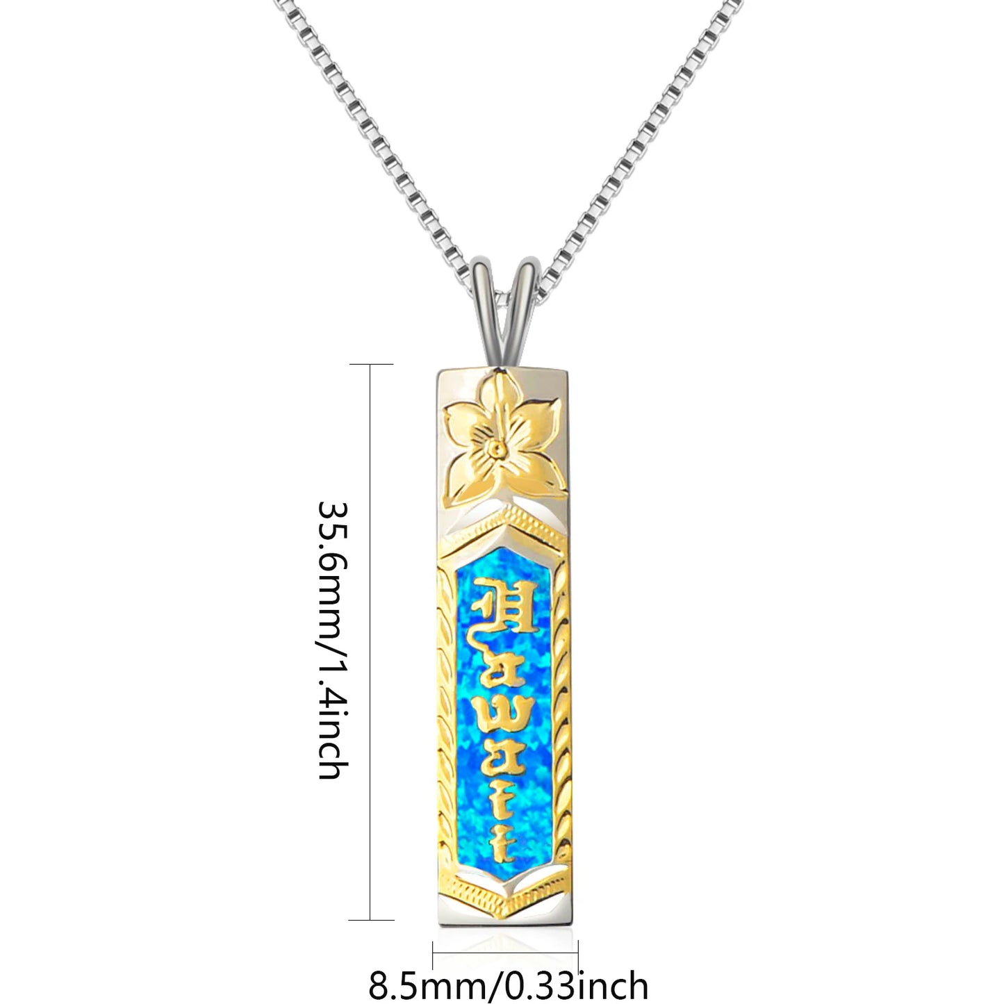 Vertical Bar Pendant - Blue Opal Inlaid Two-Tone Plated Totem Jewelry for Women Wholesale