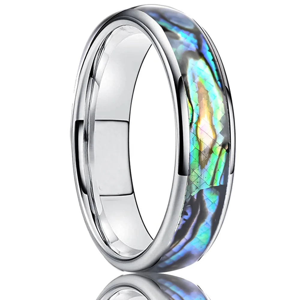 Tungsten Rings for Men 4 6 8 mm Stainless Steel Abalone Shell Eternity Bands Comfort Fit Size 5 to 15