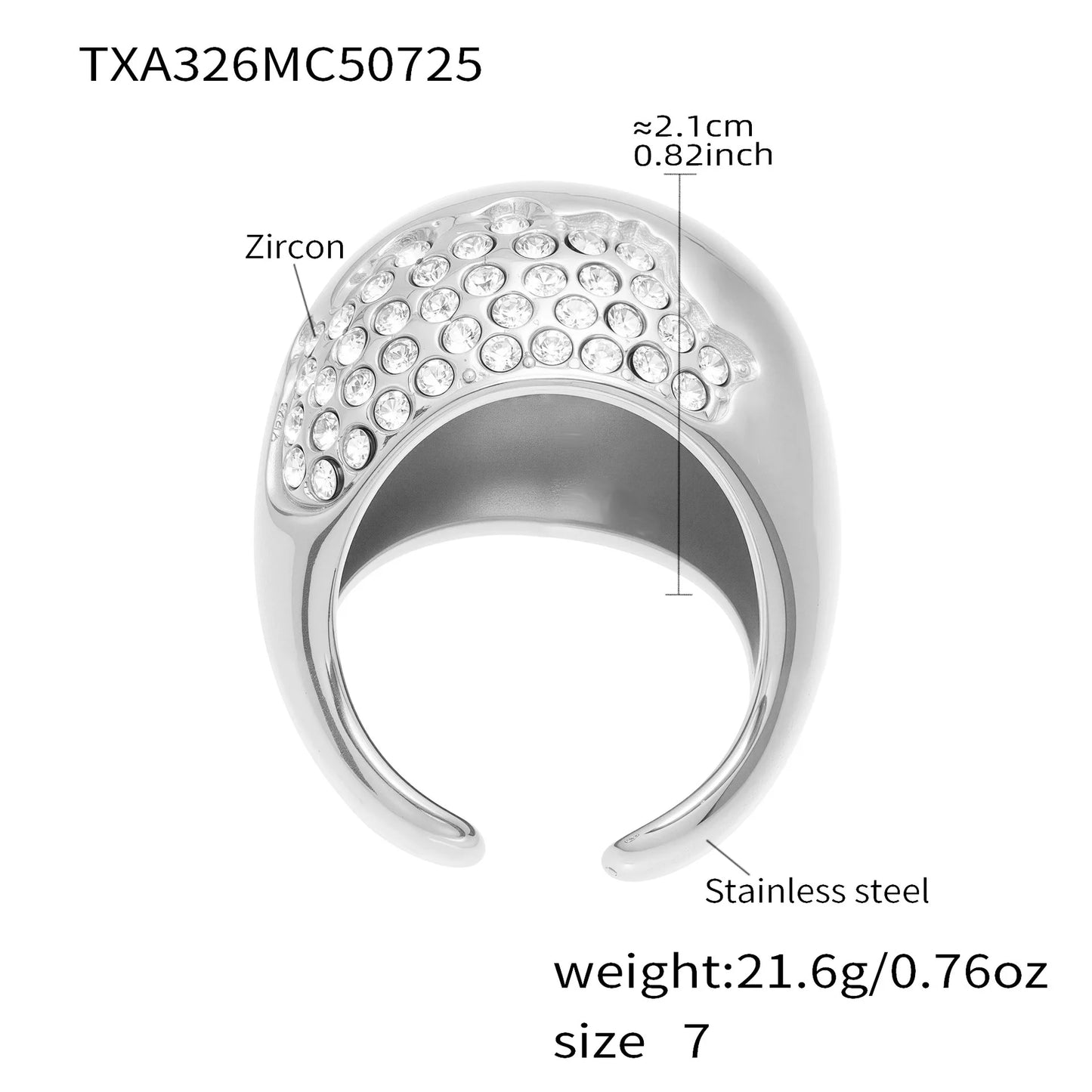 Hollow Semi-Circle Zircon Necklace, Stud Earrings & Ring | Light Luxury Geometric Stainless Steel Set