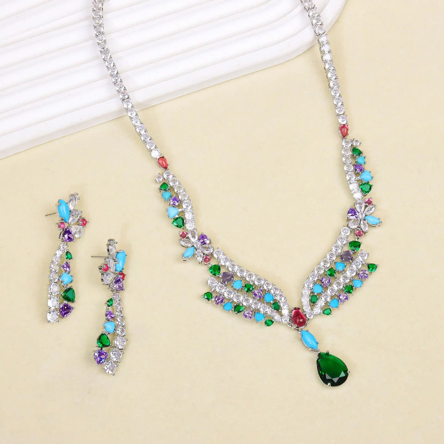 High Quality Fashion Wedding Jewelry Sets Handcrafted Zirconia Full Paved Necklace Earring Sets for Parties