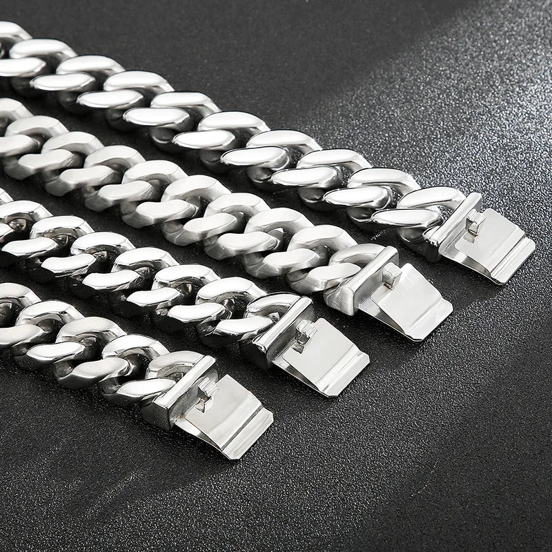 VIKING Mens Hip-Hop Cuban Link Casting Bracelet – Silver Stainless Steel