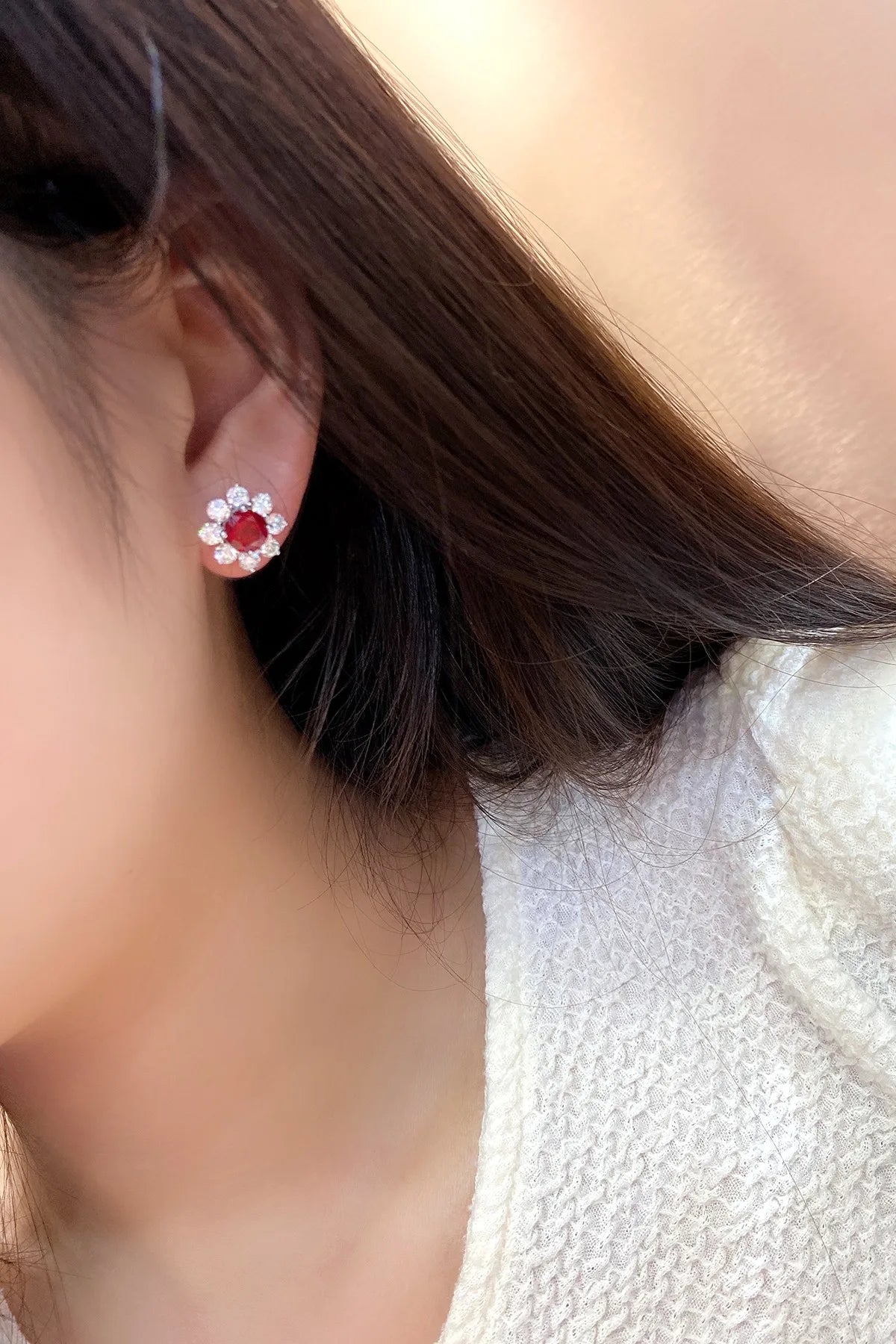Gemfiori S925 Silver Lab-Grown Diamond Round Cut Ruby Trendy Drop Earrings for Wedding & Party