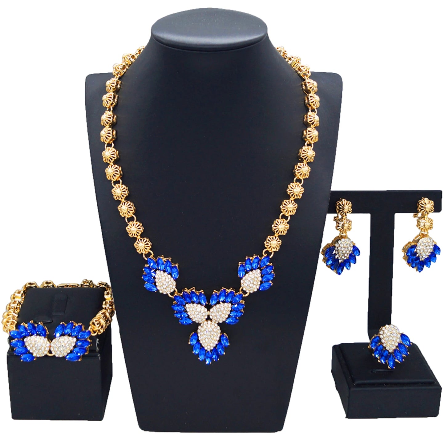 Zhuerrui Favors Bridal Gold Jewelry Sets Latest Blue Diamond Bead Necklace Jewelry Set High-end Woman Birthday Gifts HC23206