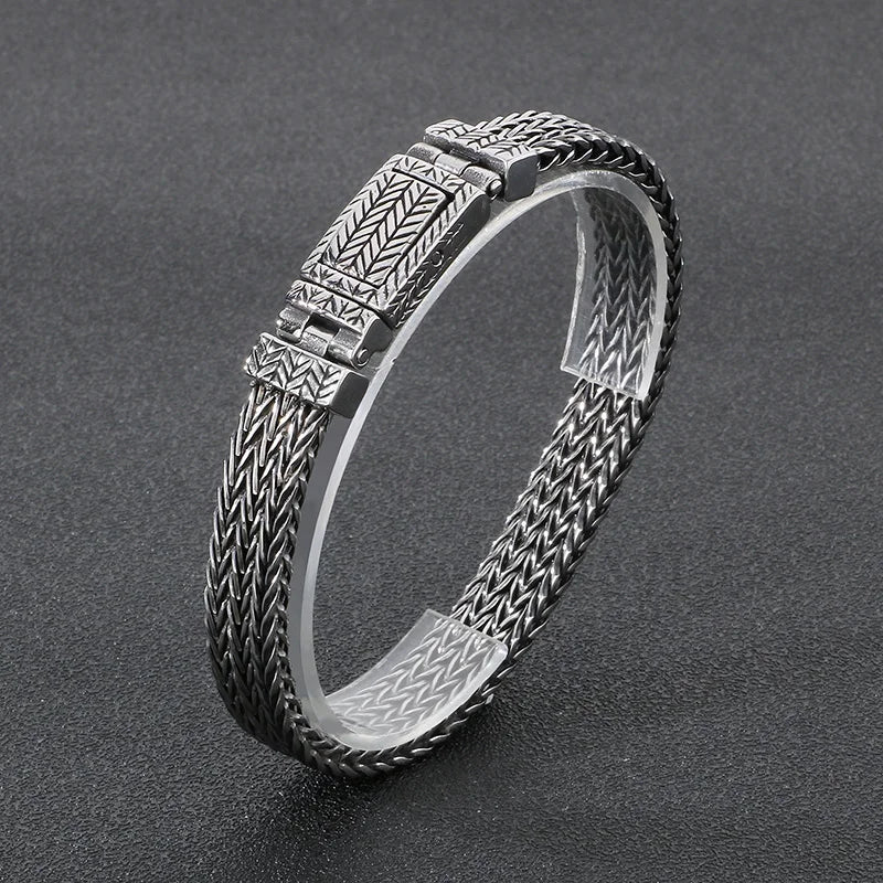 KALEN Men Punk 215mm Stainless Steel Leaf Mark Herringbone Links Bracelet