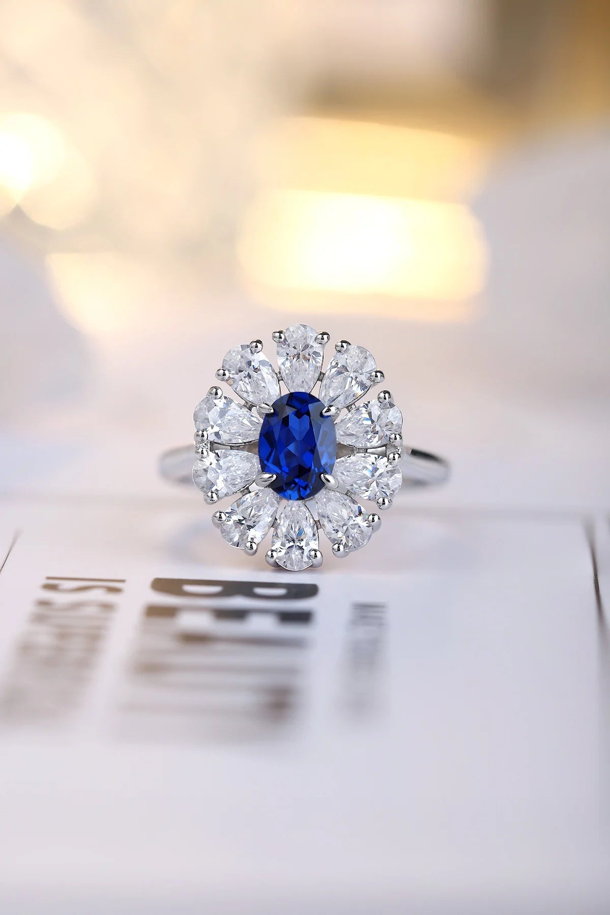 Gemfiori Jewelry Trendy High Quality S925 Silver Cultivated Sapphire Ring Unisex Engagement Ring for Wedding Party or Gift