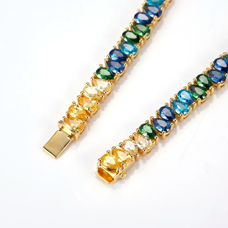Gemfiori Messi Jewelry MSB-527 Sliver rainbow Gold Jewelry CZ Yellow Gold Bangle Bracelet