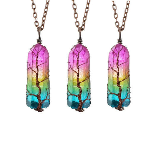 Wholesale Gold Plated Vintage Fashion Crystal Rhinestone Hexagonal Pointed Healing Stone Tree of Life Charms