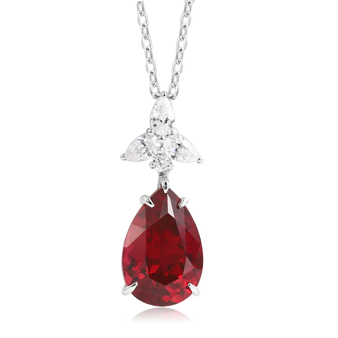 Gemfiori Anster 925 Sterling Silver High-quality Cultivated Ruby Necklace - Suitable for Parties or As a Gift