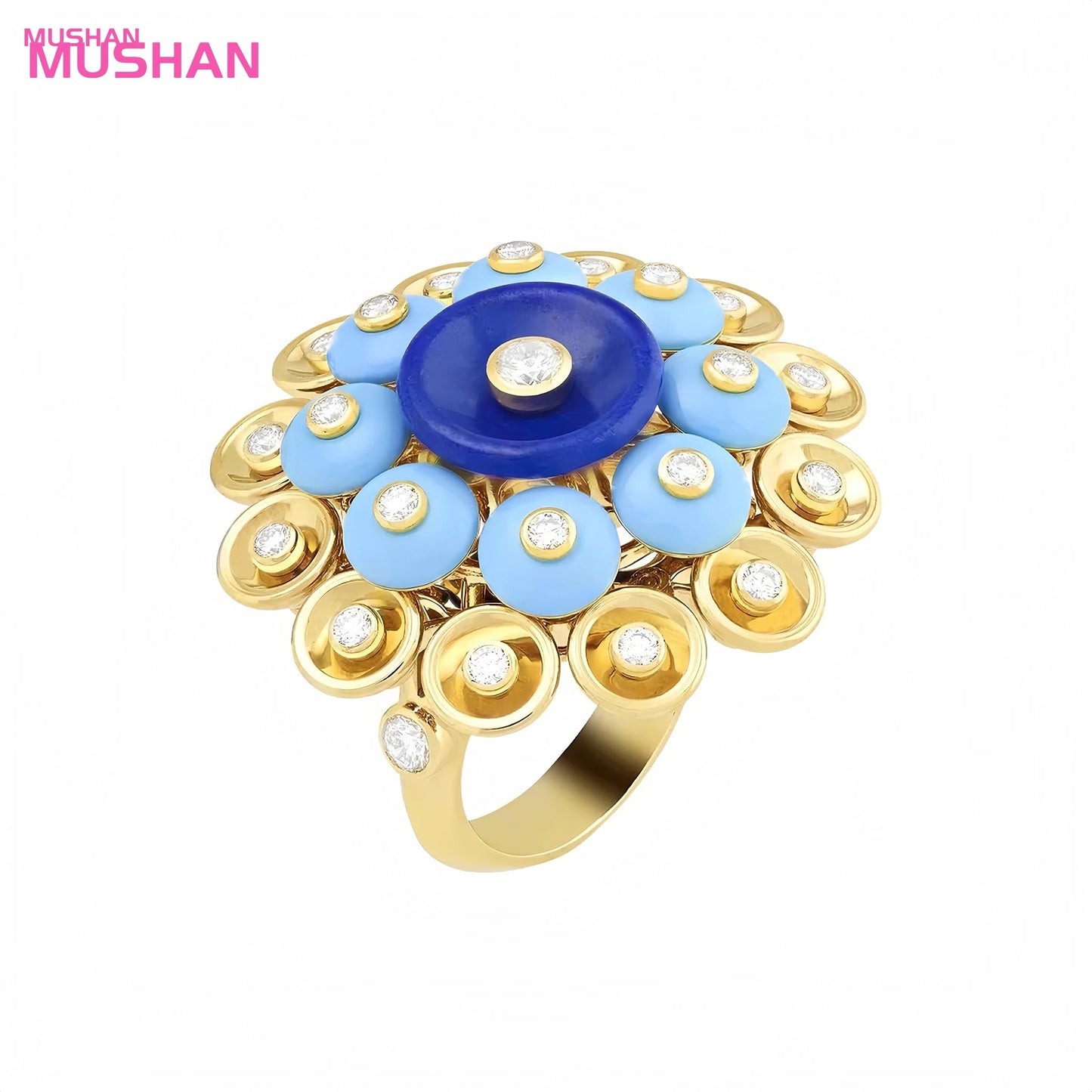 MUSHAN Jewelry Factory 925 Sterling Silver Ring High Carbon Diamond and Lapis Lazuli Jewelry Rings for Women Anniversaries Gifts