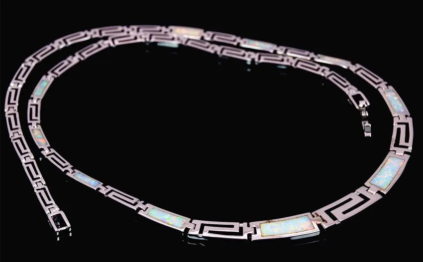 Women's Silver Plated Copper Alloy Minimalist square Shape Opal Link Chain Necklace