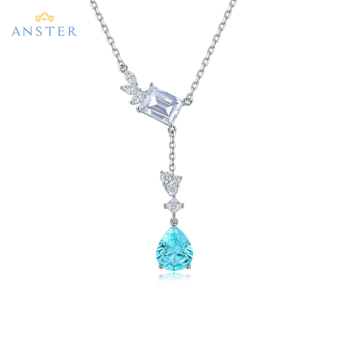 Gemfiori ANSTER Lab Grown Heart Cut Paraiba Necklace for Women 925 Sterling Silver Link Chain Pendant Necklace for Gift Party Anniversary