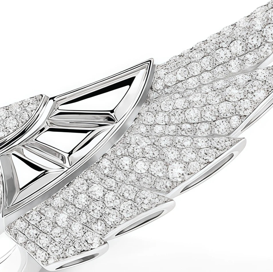 MUSHAN Luxury Rhodium Plated High Carbon Diamond Feather Wing Shape 925 Sterling Silver Party Rings for Women