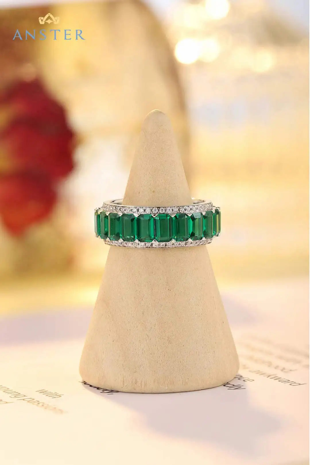Gemfiori Anster Classic 925 Sterling Silver Men's Ring Lab Grown Emerald Cut Ring 5CT Jewelry Charm Ring for Gift Party Anniversary