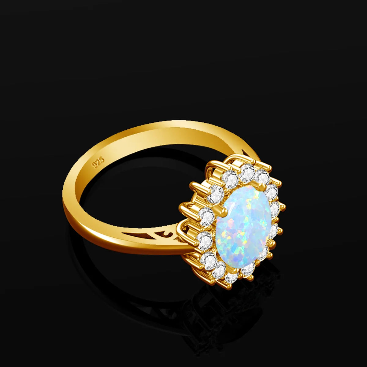 ArtistA 18K Gold Plated Opal Jewelry Sets Classic Princess Diana Style Ring Stud Necklace Wedding Silver Jewelry Set