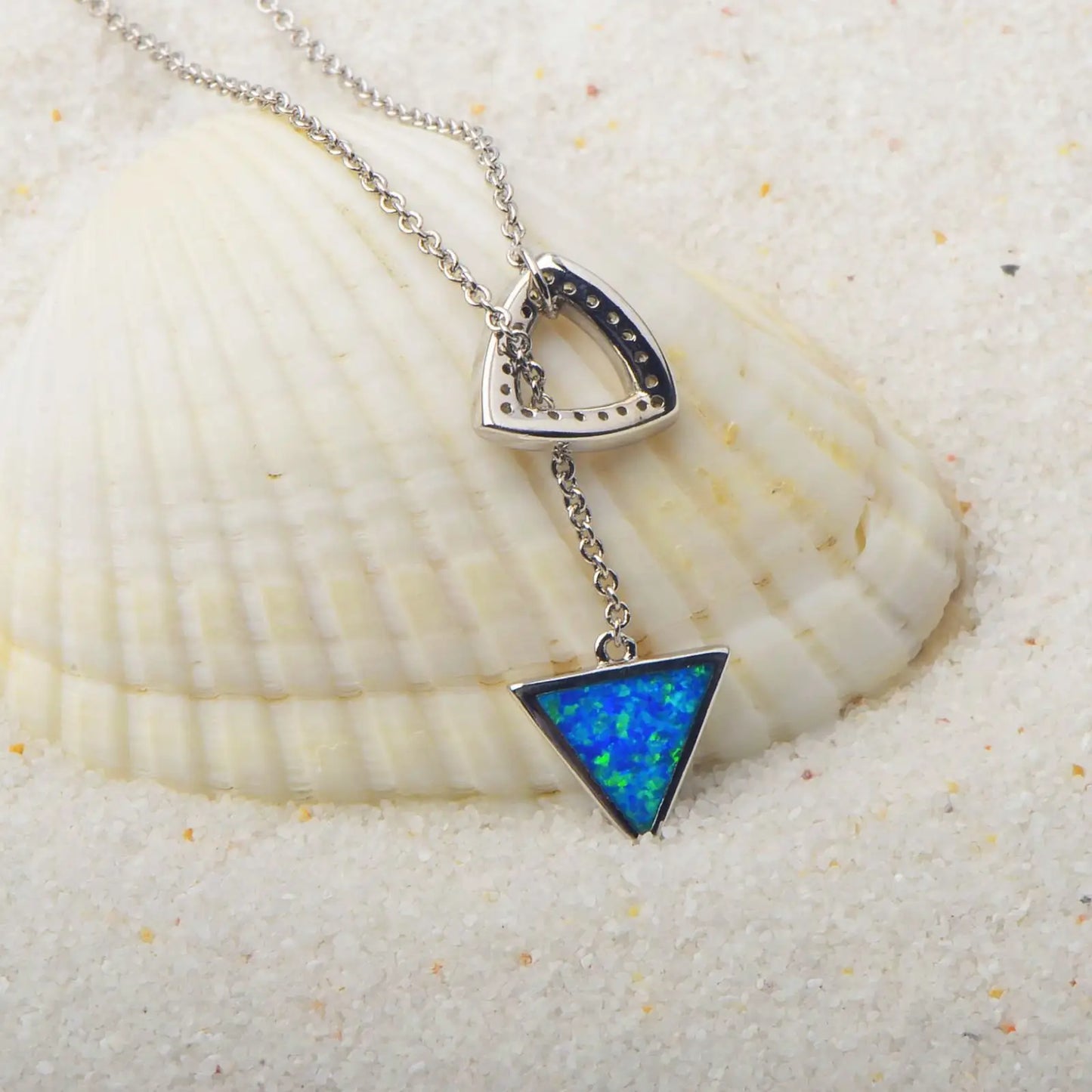Geometric Copper Silver Plated Opal CZ-Accented Pendant Necklace | Trendy Women's Sweater Chain Jewelry Bulk Gifts