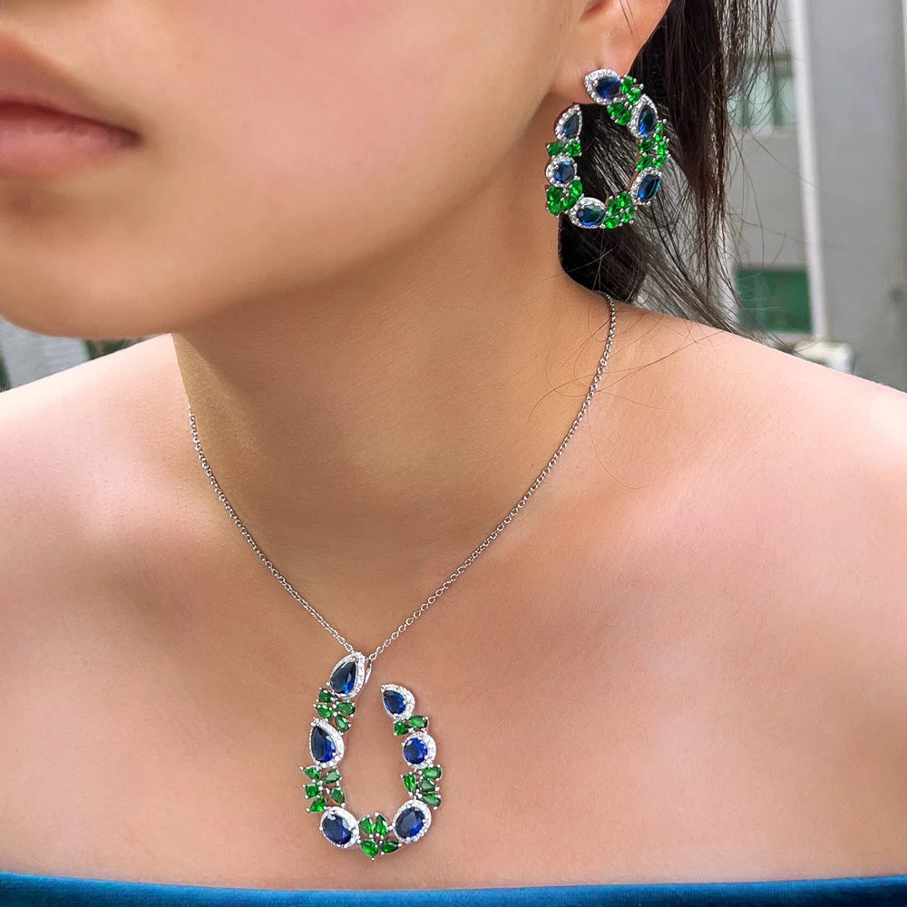 Trendy Fashion Cross Chain Link Big Necklace and Earrings Party Pendant Jewelry Set for Women Accessories