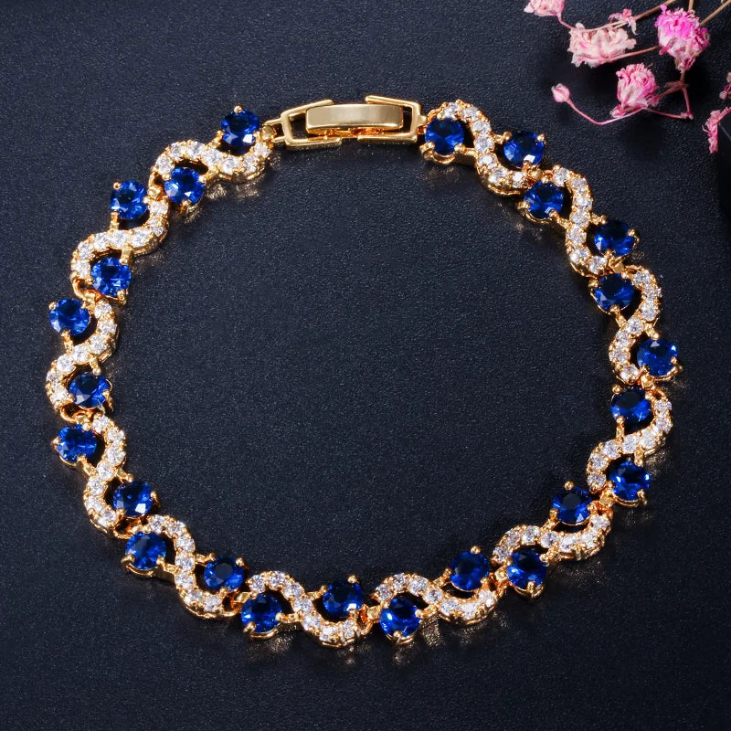 Luxury Platinum Plated Copper Alloy Trendy Geometric Beaded Bracelets for Women with AAA Zirconia-Wedding Engagement Gift