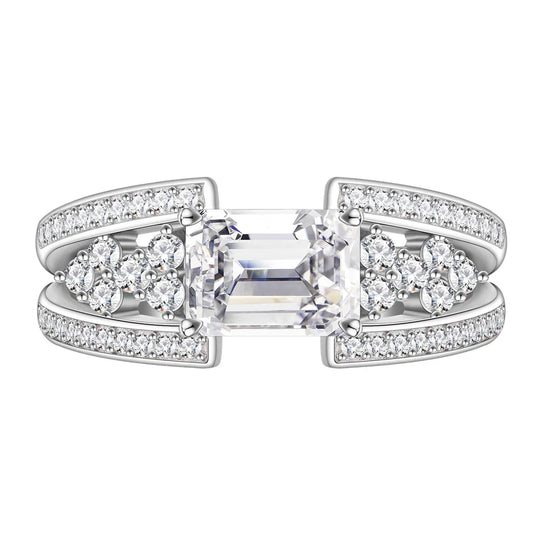 SILVERELLI Emerald Cut 6x8mm High Carbon Diamond Ring | 925 Sterling Silver | Platinum Plated
