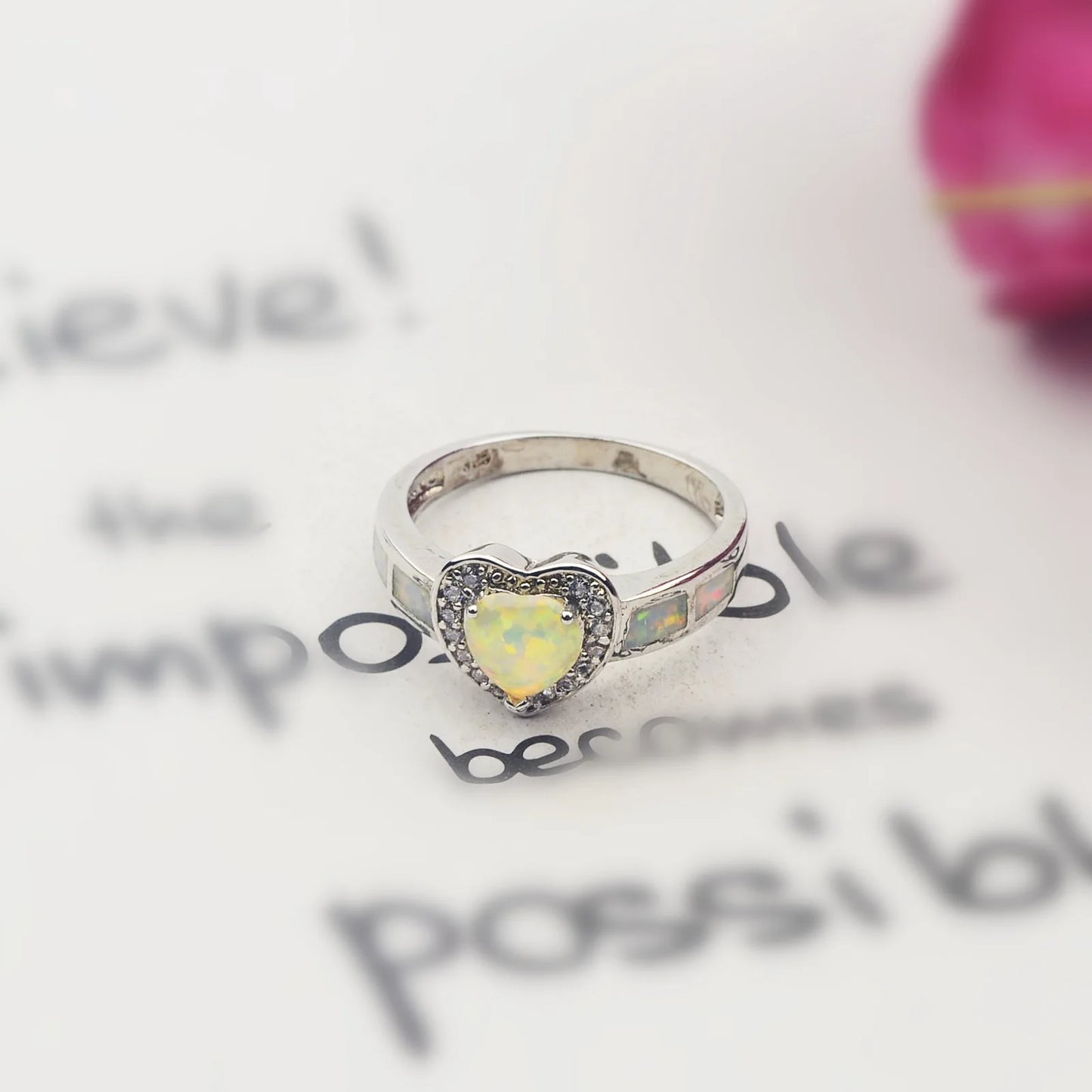 Heart Opal Twisted Ring | Iridescent Gem Inlay Band | Nature-Inspired Fashion Jewelry for Women Trendy Wear