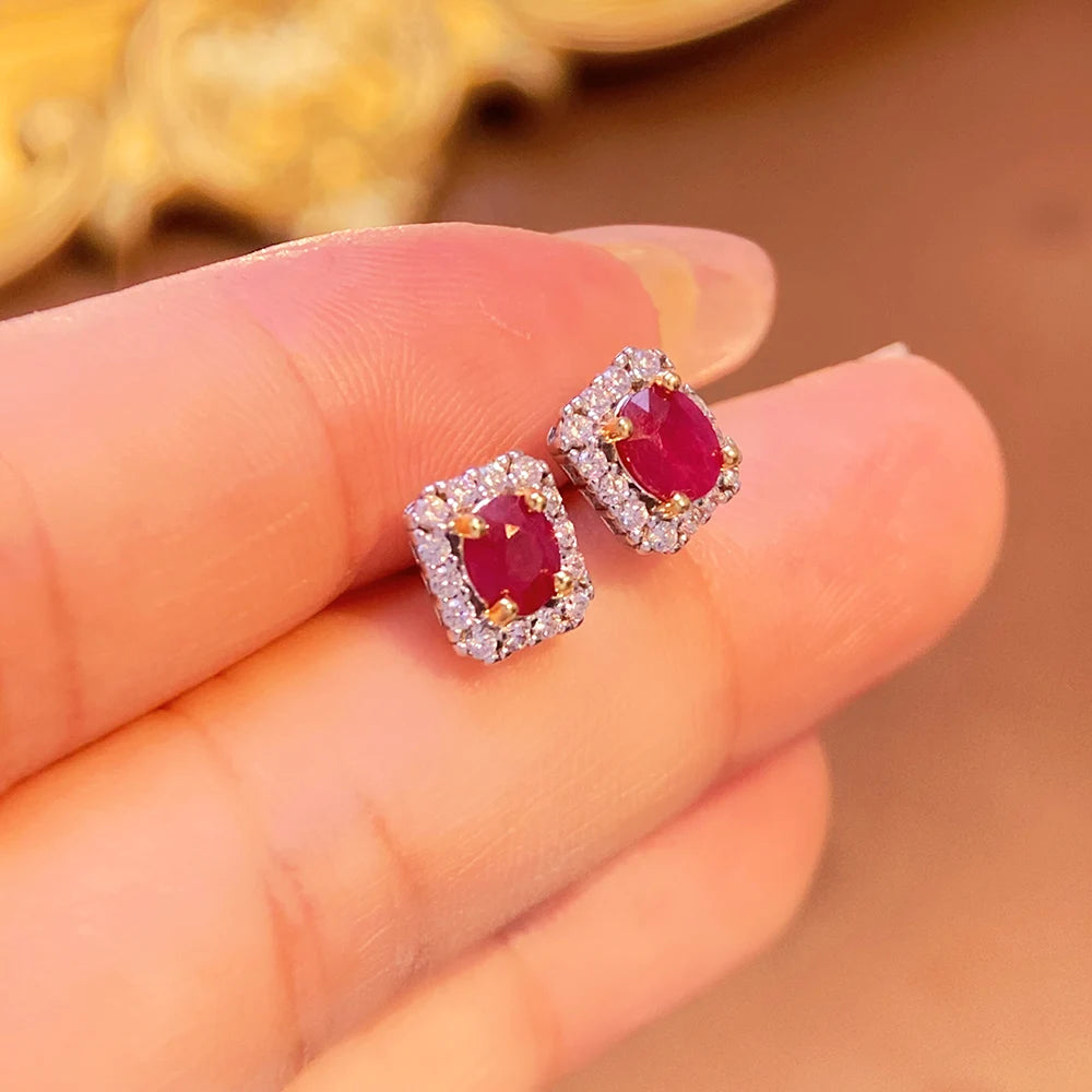 Gioiellieri Dainty Natural Ruby Drop Earrings Gold Plated 925 Silver Luxury Minimalist Claw Setting Yashiman Women's Third Party Appraisal