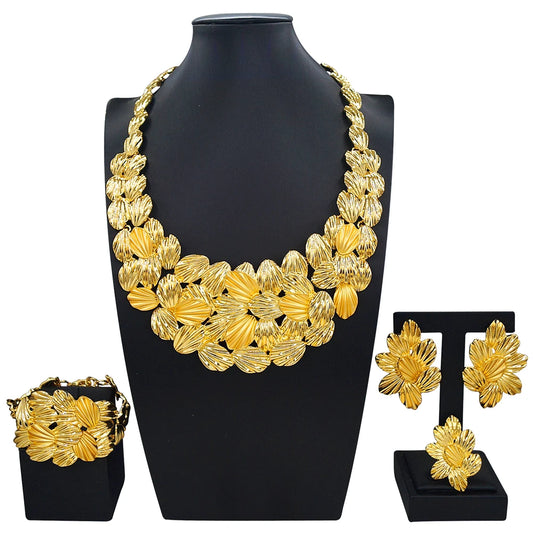 Zhuerrui Luxury Gold Plated Jewelry Set Matte Finish Necklace Bracelet Earring Set High-end Italian Design for Party I007520-2