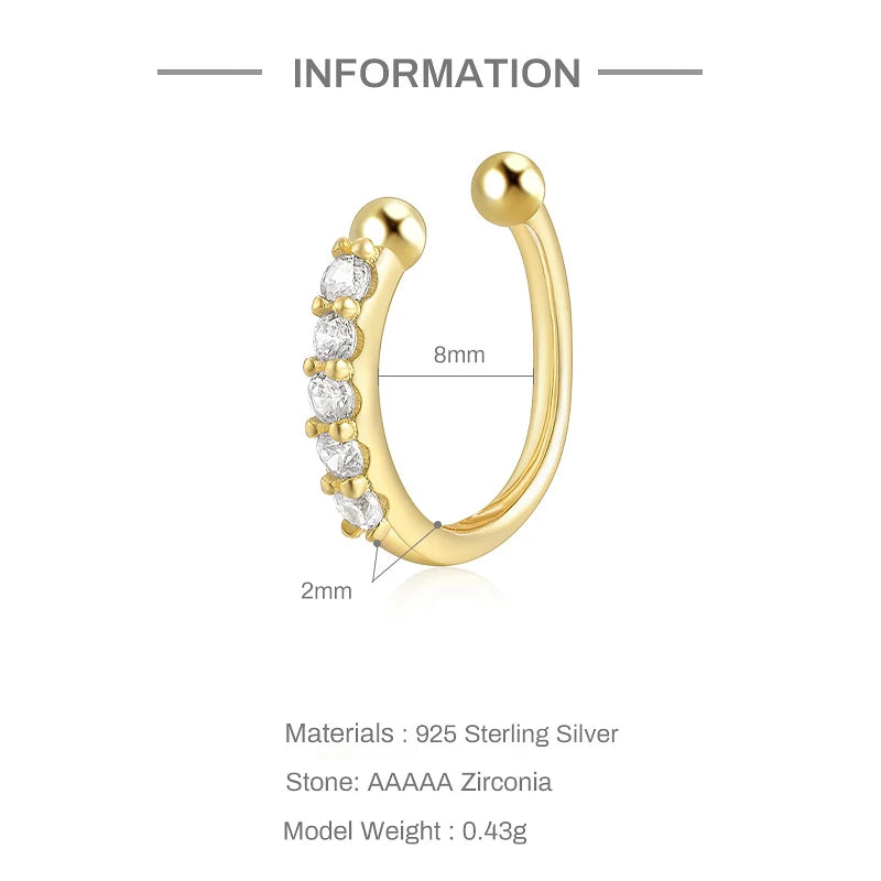 S&S 925 Silver Gold Plated Zircon Nose Cuff | Non-Piercing Flower Moon Star Heart